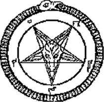 Satanic pentagram with the demon baphomet in the center surrounded with snake eating its own tail Satanic pentagram with the demon baphomet in the center surrounded with snake eating its own tail